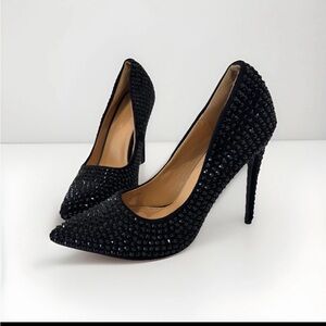 Lauren Lorraine Shoes Womens Size 6.5 Black Stud Heels Pumps Sparkle Rhinestone